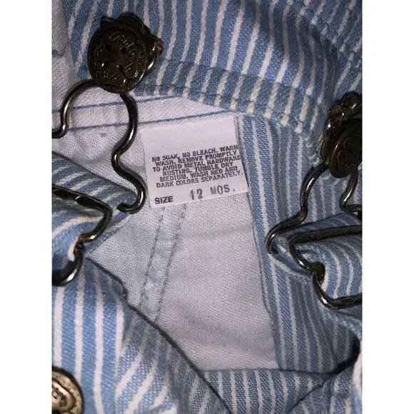 Oshkosh Bigosh VINTAGE Striped Overalls Size 12 Months Denim Vestbak Made In USA - Picture 4 of 7